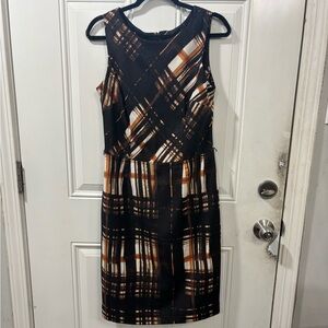 Ellen Tracy Black and Brown Plaid Midi Dress